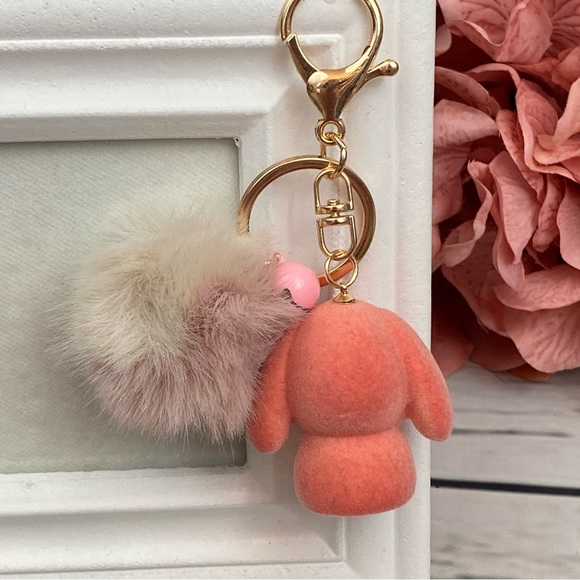 Pink Felt Bunny Charm with Pink Pom Pom Keychain - Picture 6 of 11